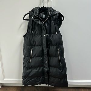 Zara black pleather puffer vest